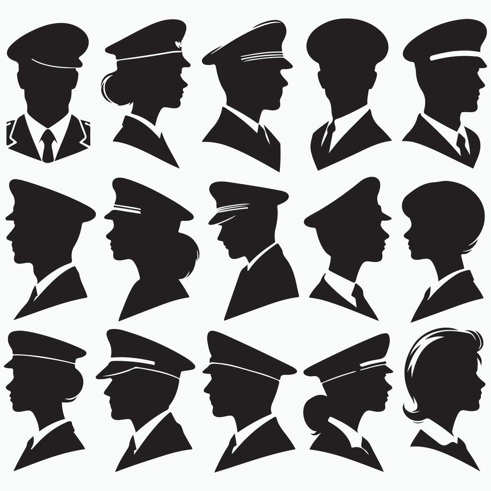 silhouettes of people in hats and uniforms design on a white background vector