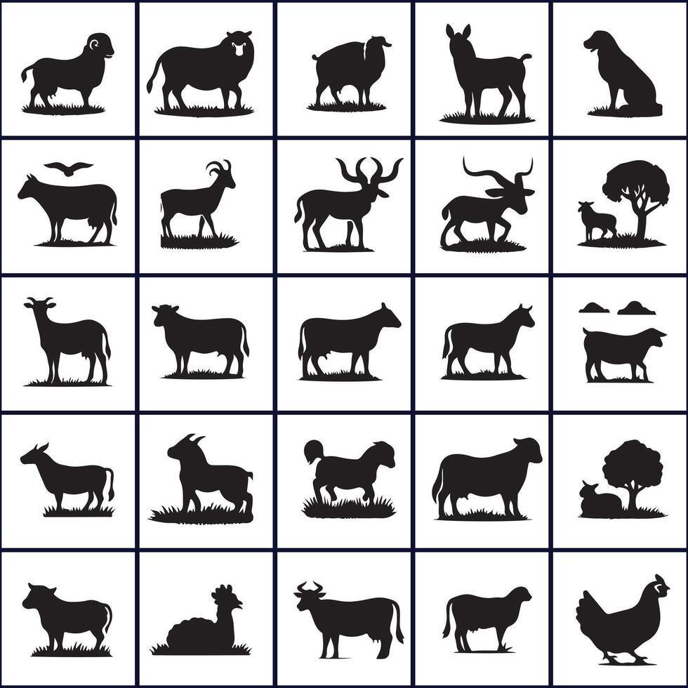 Creative farm animals silhouettes set design on a white background vector