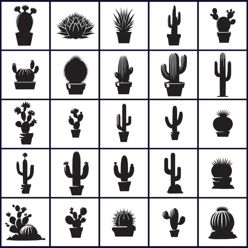 various cactus plants silhouettes in pots design on a white background vector