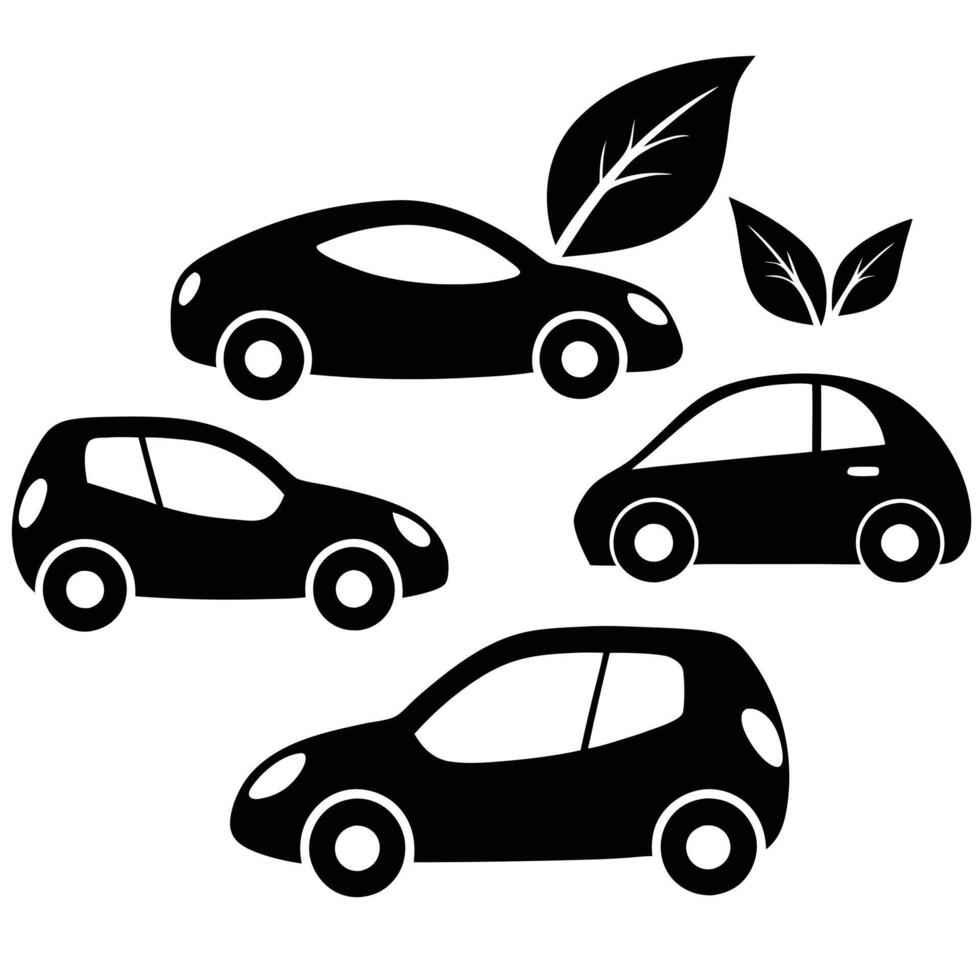 Creative four black and white cars with leaves design on a white background vector