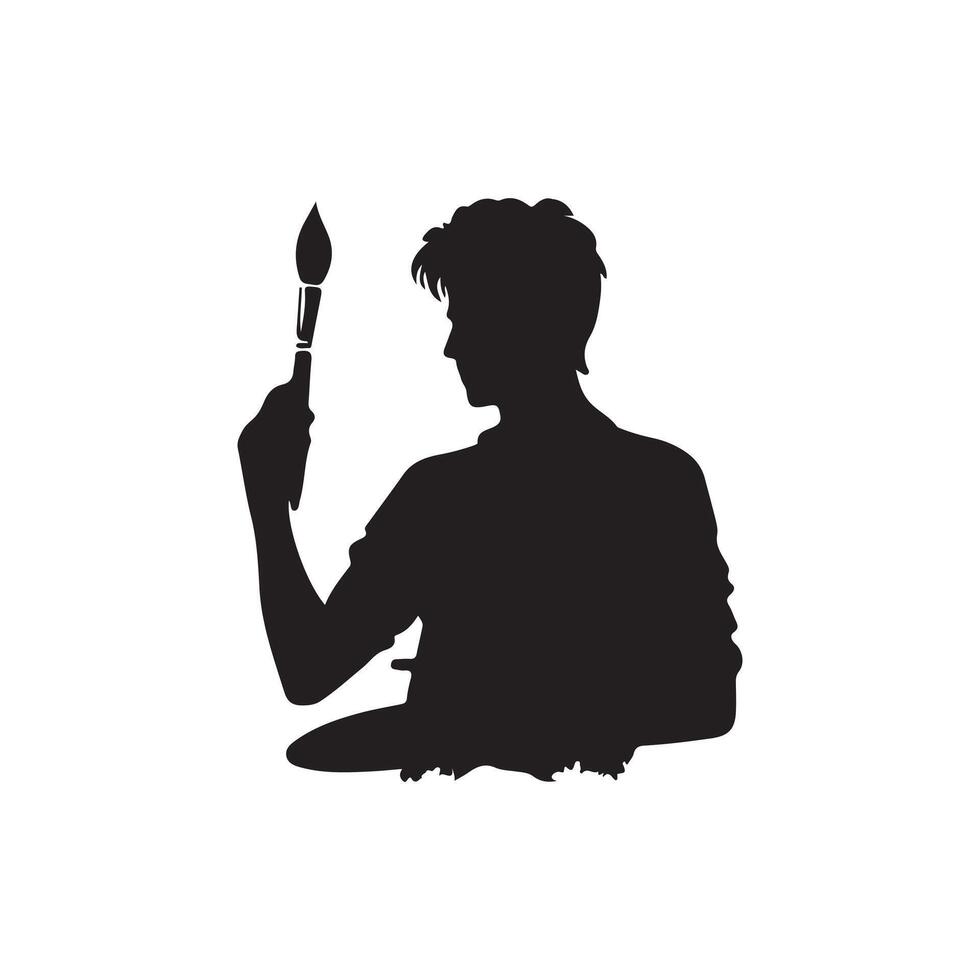 Creative silhouette of a man holding a paintbrush design on a white background vector