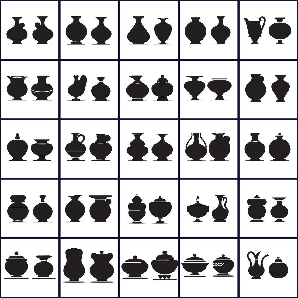 A set of black and white vases and pots design on a white background vector