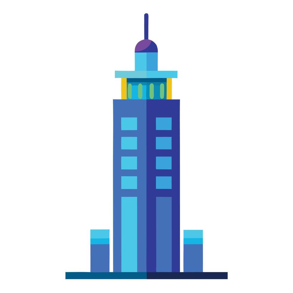 A blue skyscraper with a yellow top design on a white background vector
