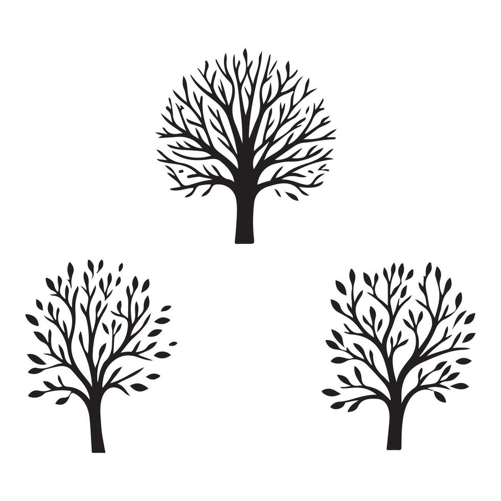 Creative four trees with leaves and branches on a white background vector
