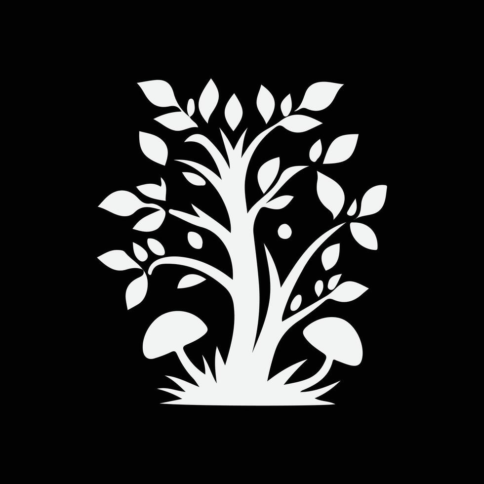 A white tree with leaves and mushrooms on it design on a white background vector