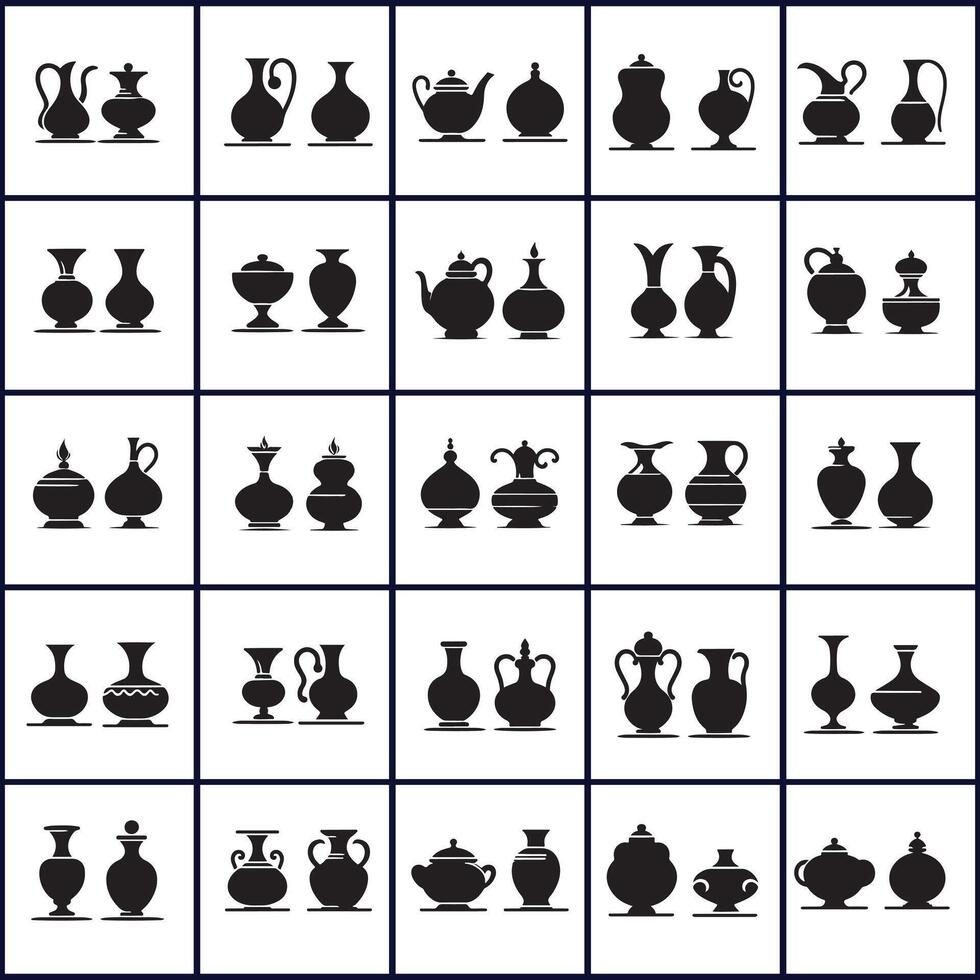 A collection of black and white vases and pots design on a white background vector