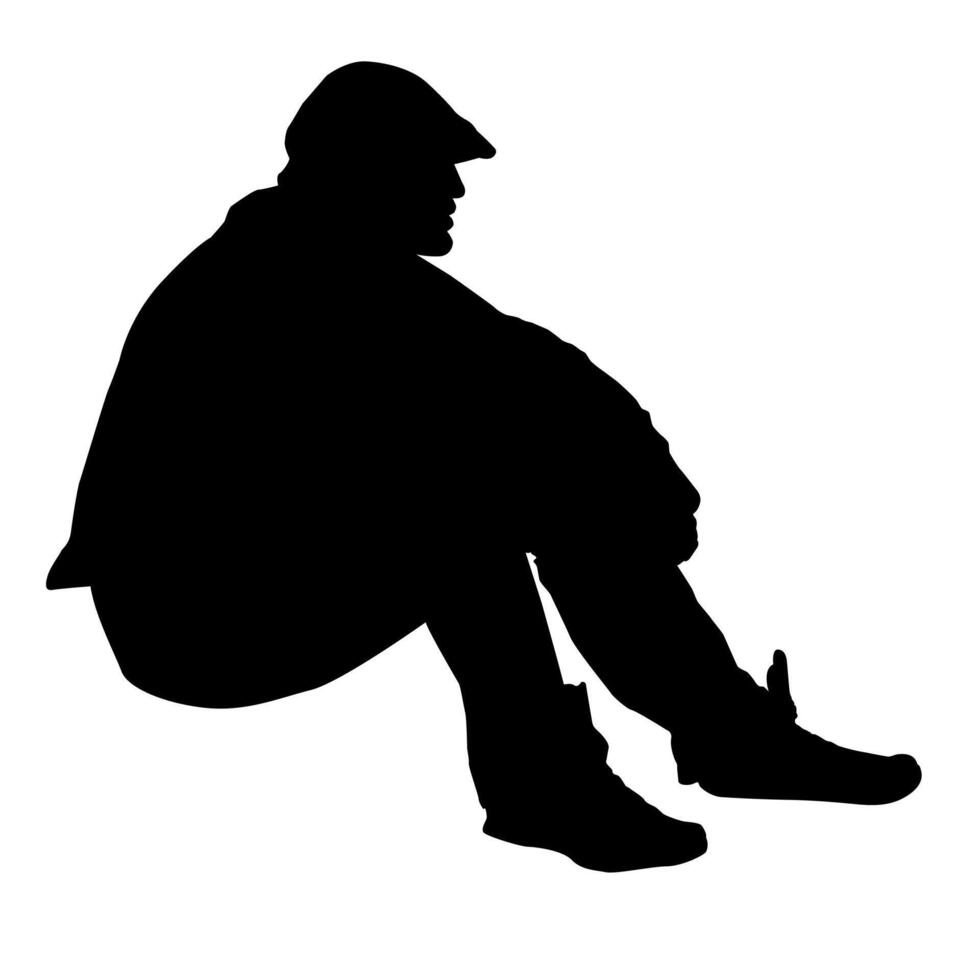 Silhouette of a man sitting on the ground vector