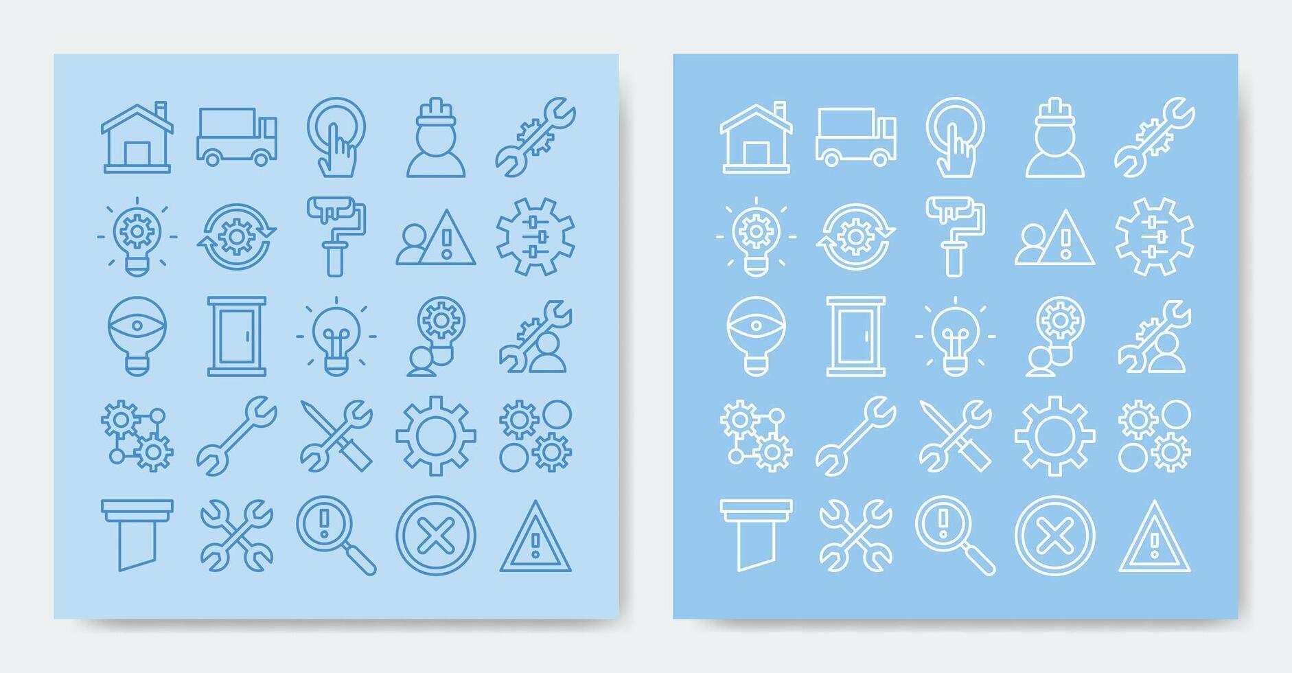 two blue and white posters with icon vector