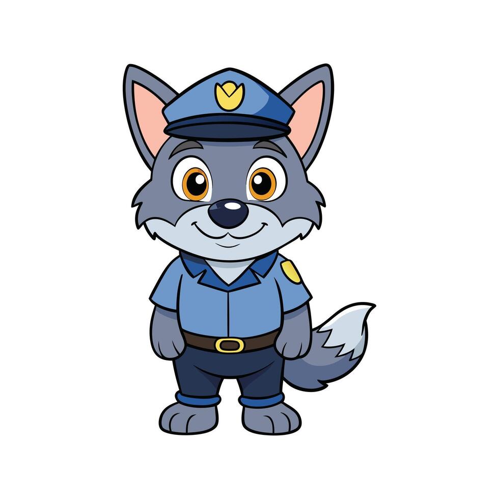 Funny Wolf Police Doodle vector