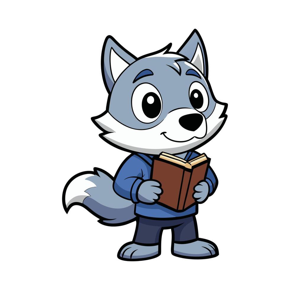 Cute Wolf with Book Cartoon vector