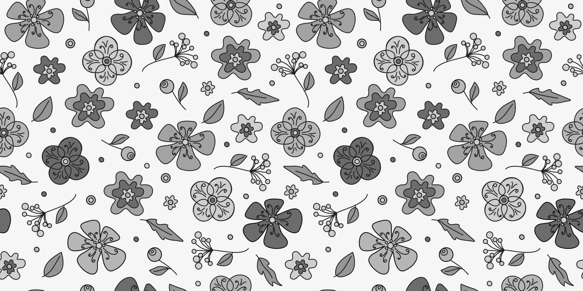 Plant botanical seamless pattern. Abstract hand drawn flowers. Colorful doodle flowers. Line art drawings for packaging print, wallpaper, textile. Repeating nature background. vector