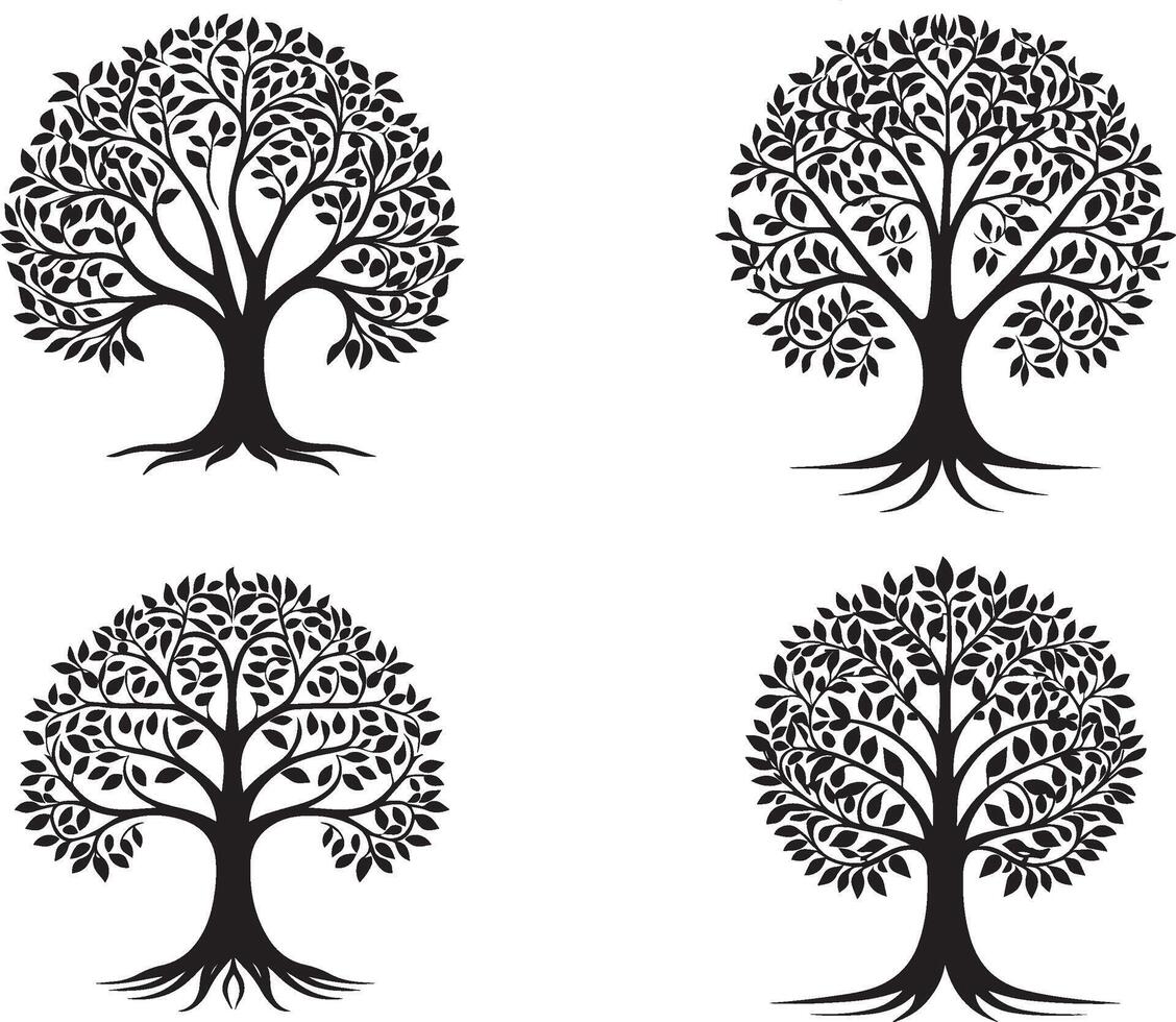 Set of Colourful and black banyan tree combo Package collection, Logo Icon illustration design. vector