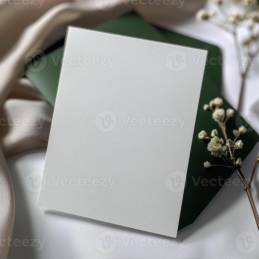 Elegant Wedding Invitation Card Featuring Beautiful Calligraphy and Soft Textile Background, Perfect for Celebrating Love and Commitment photo