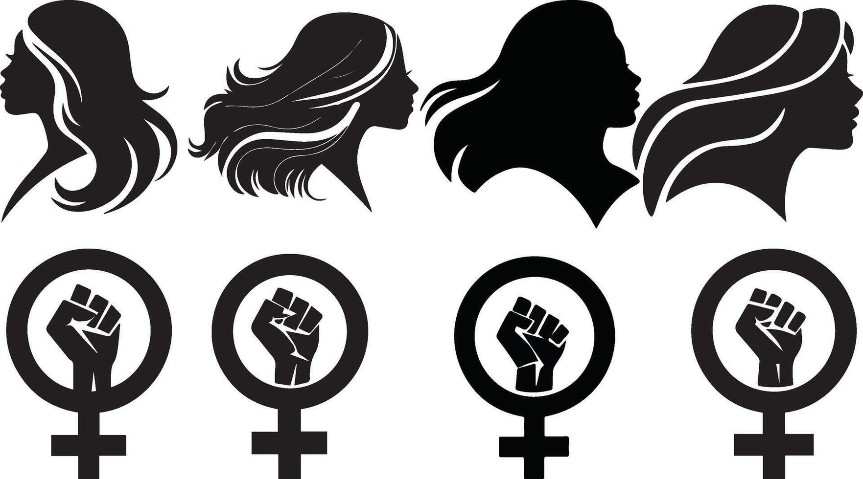 A set of silhouette design elements celebrating Women's Day 2025, featuring elegant and empowering themes vector