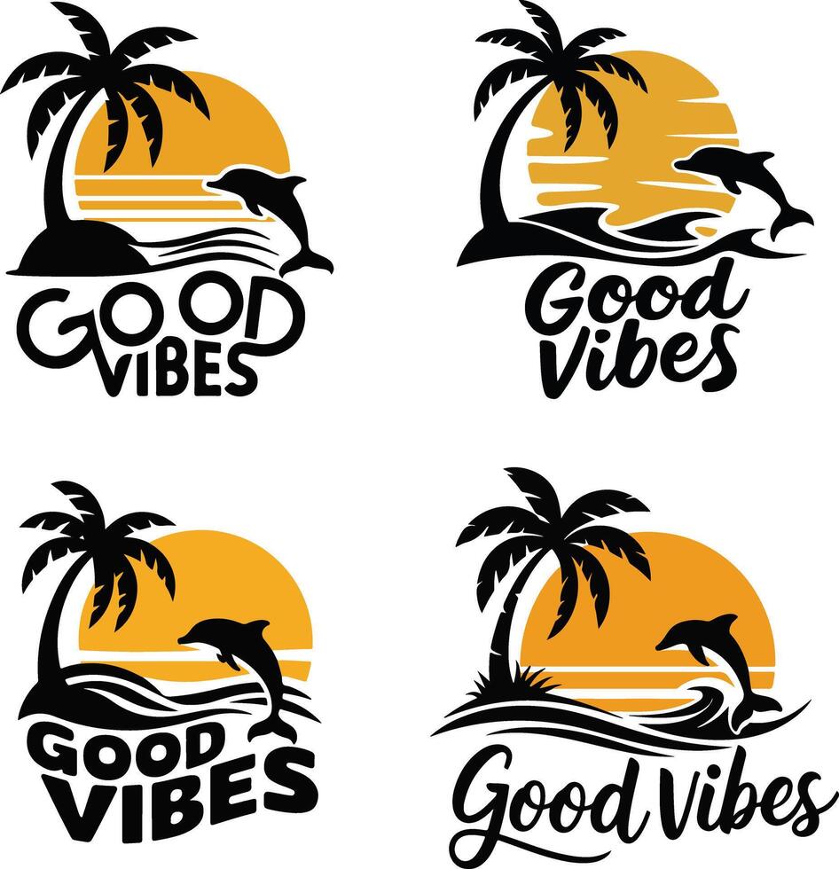 A stylish silhouette logo design featuring a tropical scene with a gracefully curved palm tree on a small island or shoreline. vector