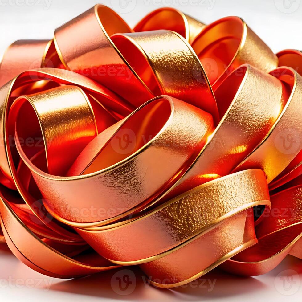 A Luxurious Metallic Orange and Gold Ribbon Bow Knot photo