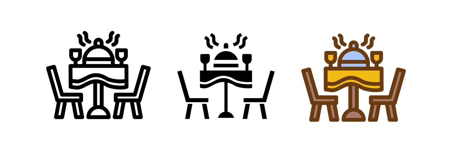 Dinner table icon set. drinks and food icon, solid, flat, color-style tables. illustration vector