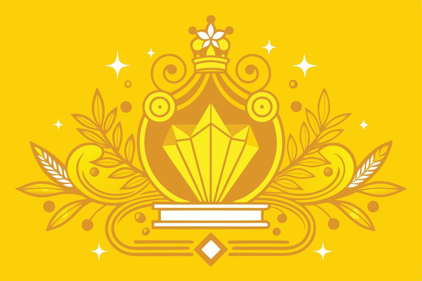 Golden Crowned Jewel, Floral Ornament, Yellow Luxury Design vector