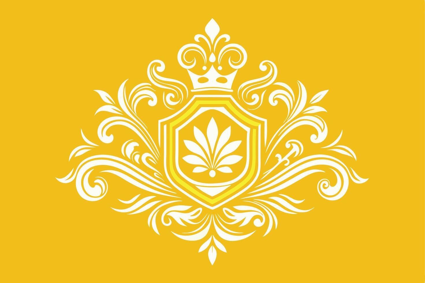 Elegant Yellow Crest Design Floral Shield Crown Logo vector