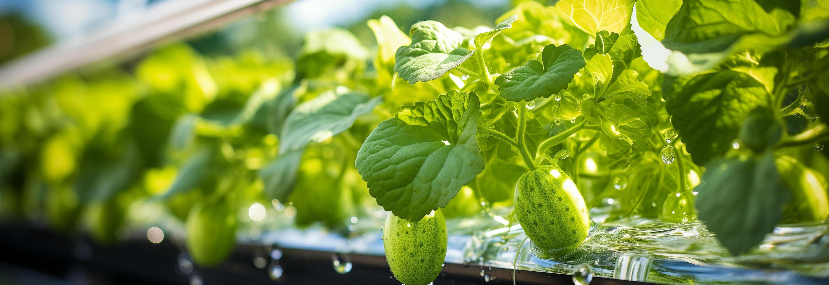 A close up of cucumbers growing in a hydroponic system photo