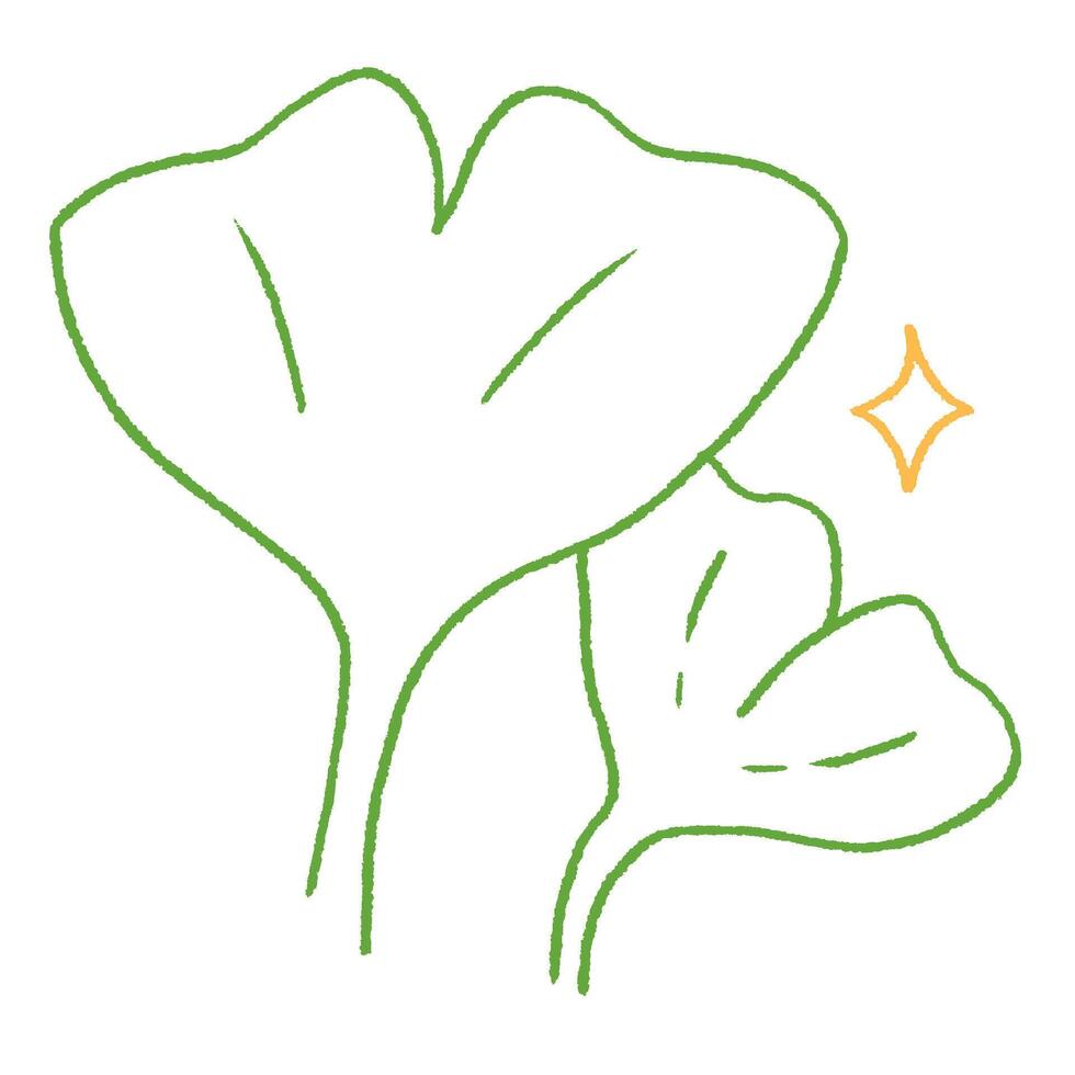 cute ginkgo biloba leaves doodle hand drawn line art illustration vector