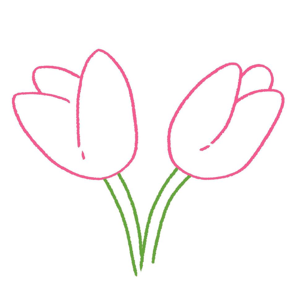 cute pink tulips flower doodle hand drawn line art illustration vector