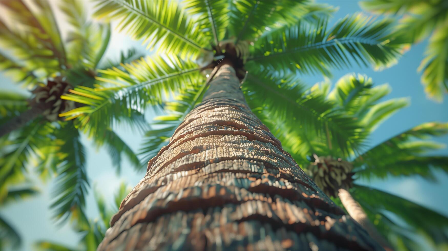A view up at the top of a palm tree photo
