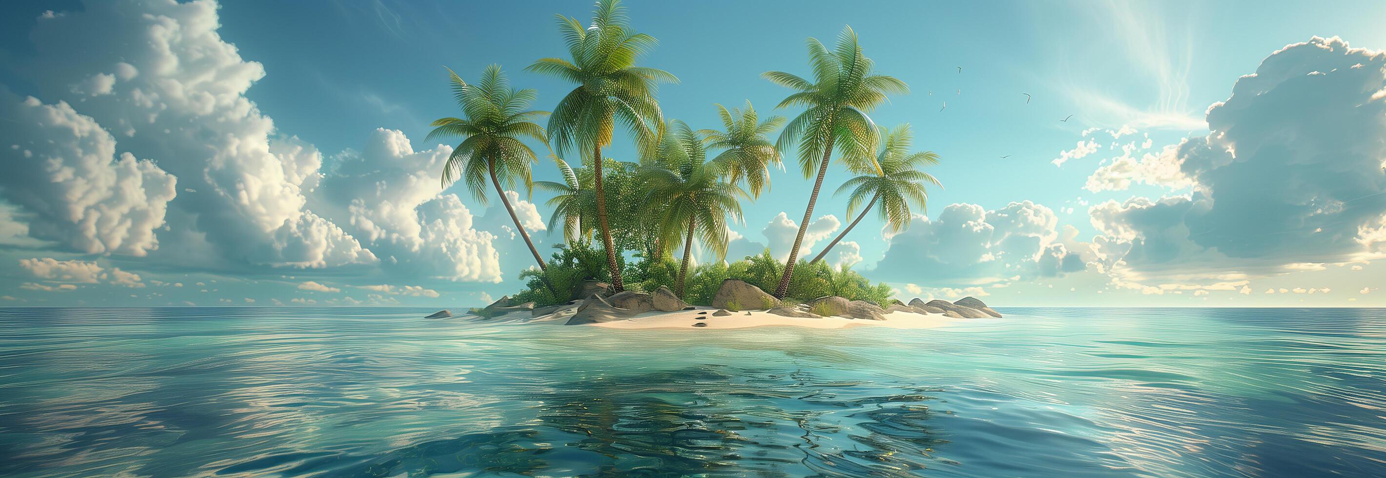 Tropical island with palm trees and a small island photo