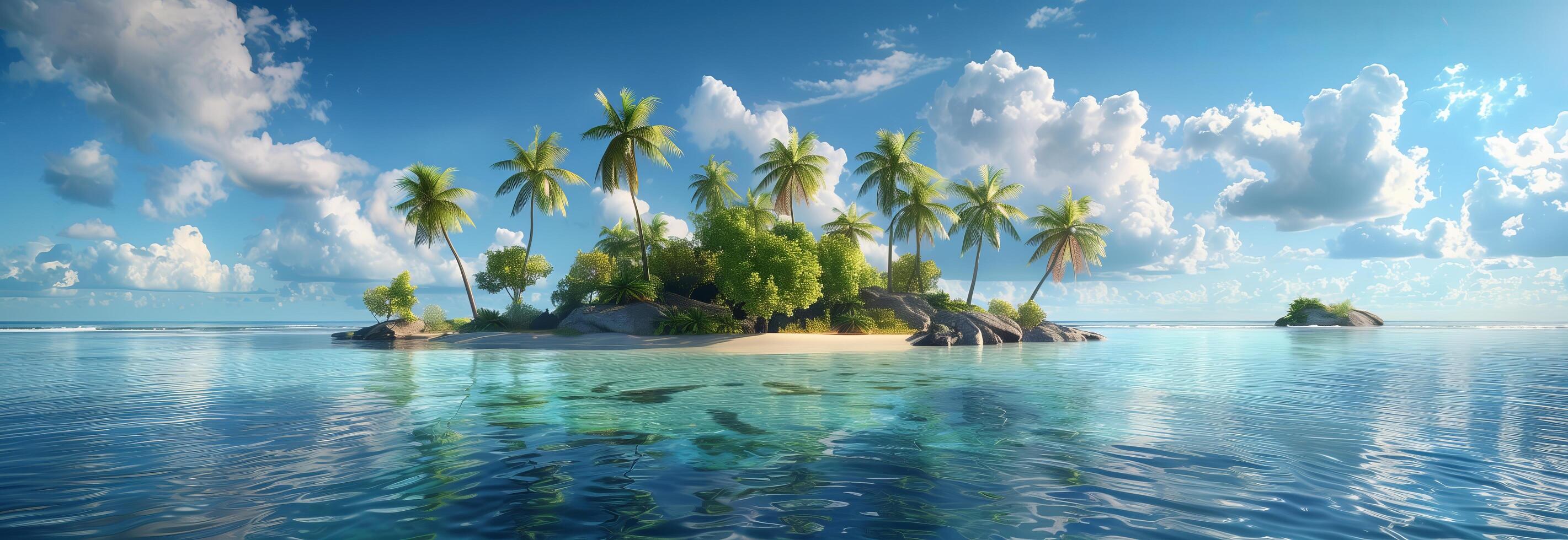 Tropical island with palm trees and blue sky photo