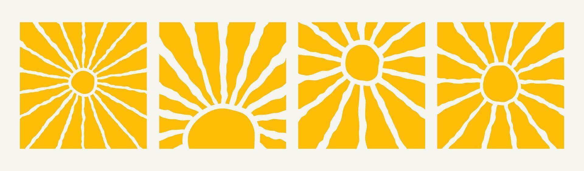 Abstract Groovy Sunburst Set Isolated Background vector