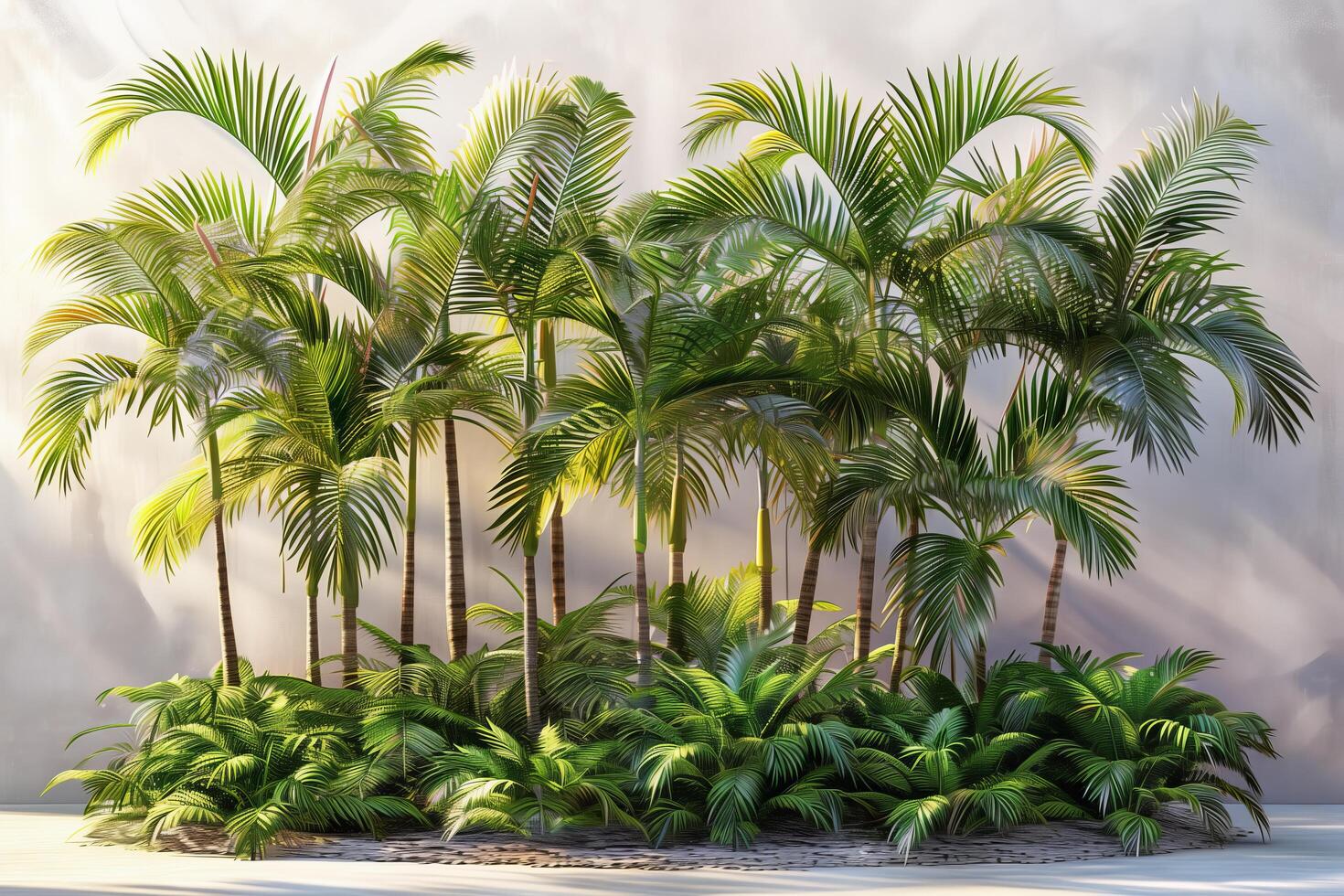 A group of palm trees in a garden photo