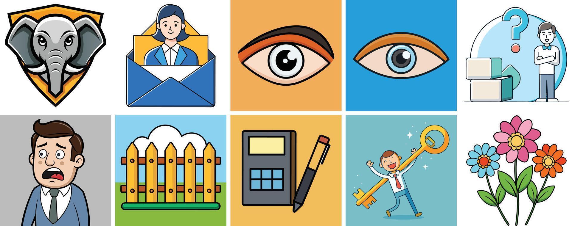 A Collection of Diverse Icons Featuring Business People, Animals, Objects, and Abstract Concepts vector