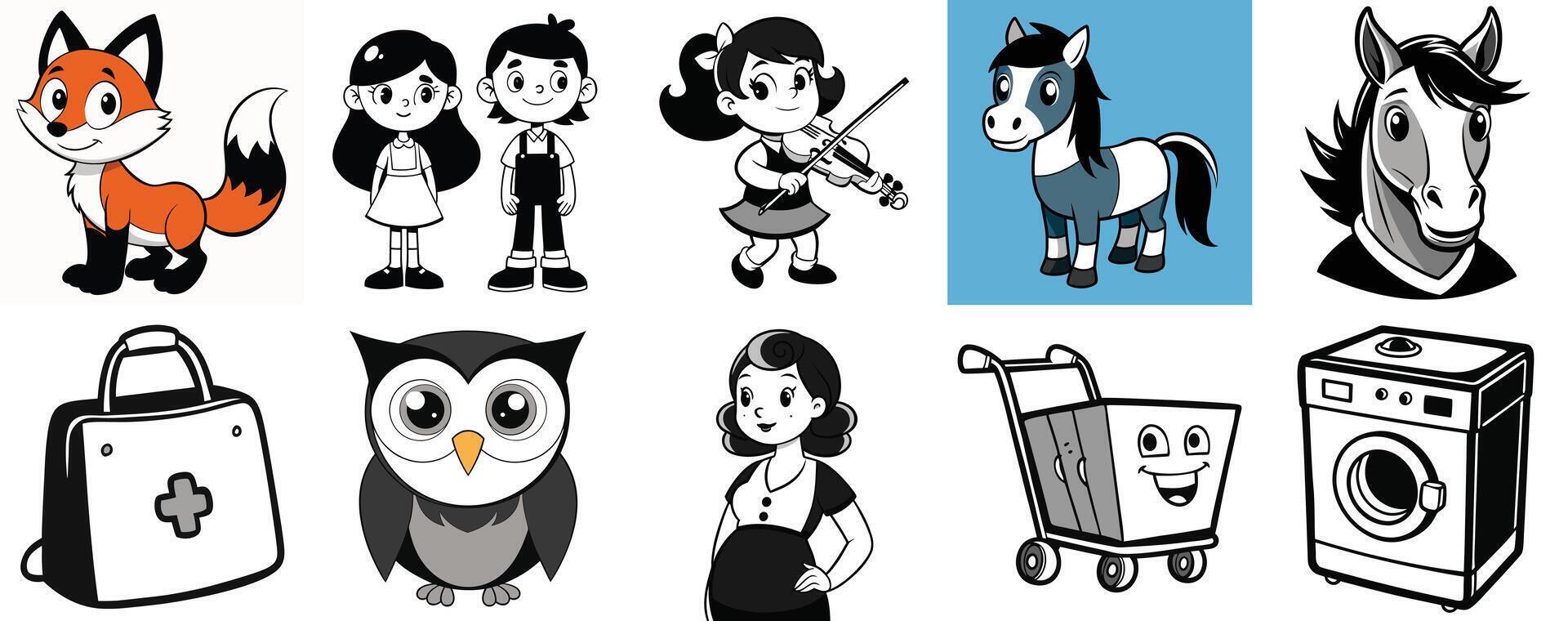 Adorable Cartoon Characters Collection featuring Animals and People vector