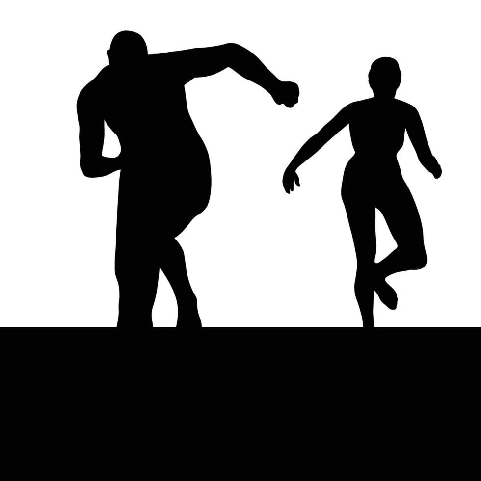Two figures are silhouetted one seemingly chasing the other Dynamic pose with a blank background creating a sense of motion vector