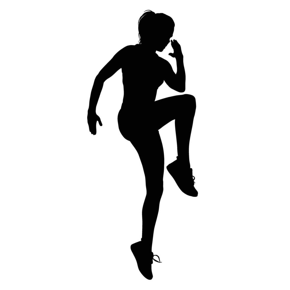 Silhouette of a woman doing high knees engaged in fitness and movement promoting health and wellness Dynamic pose vector
