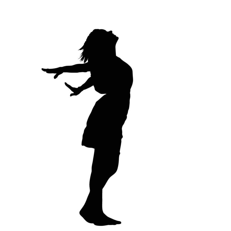 Silhouette of a woman with arms outstretched and head tilted back expressing freedom or joy in a monochrome illustration vector