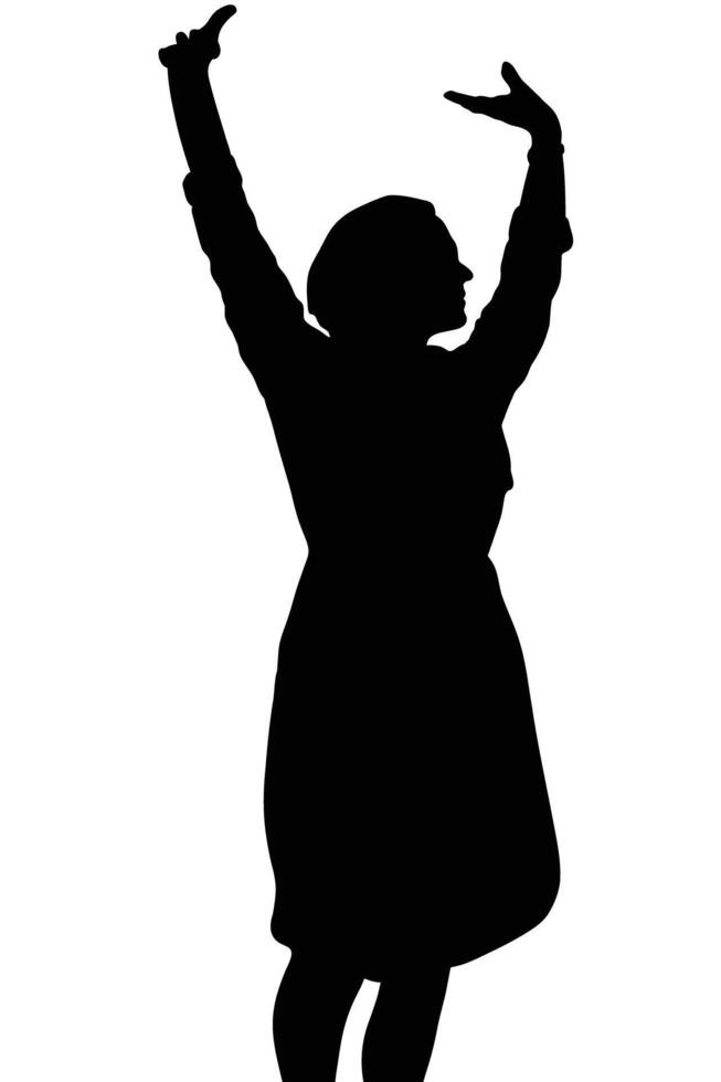 A silhouette figure strikes a celebratory pose arms raised in triumph The image exudes energy and freedom with a dark figure on a vector