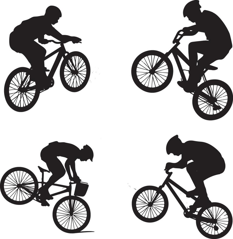 Set of Silhouette of BMX Cycle Riders Performing Stunts vector