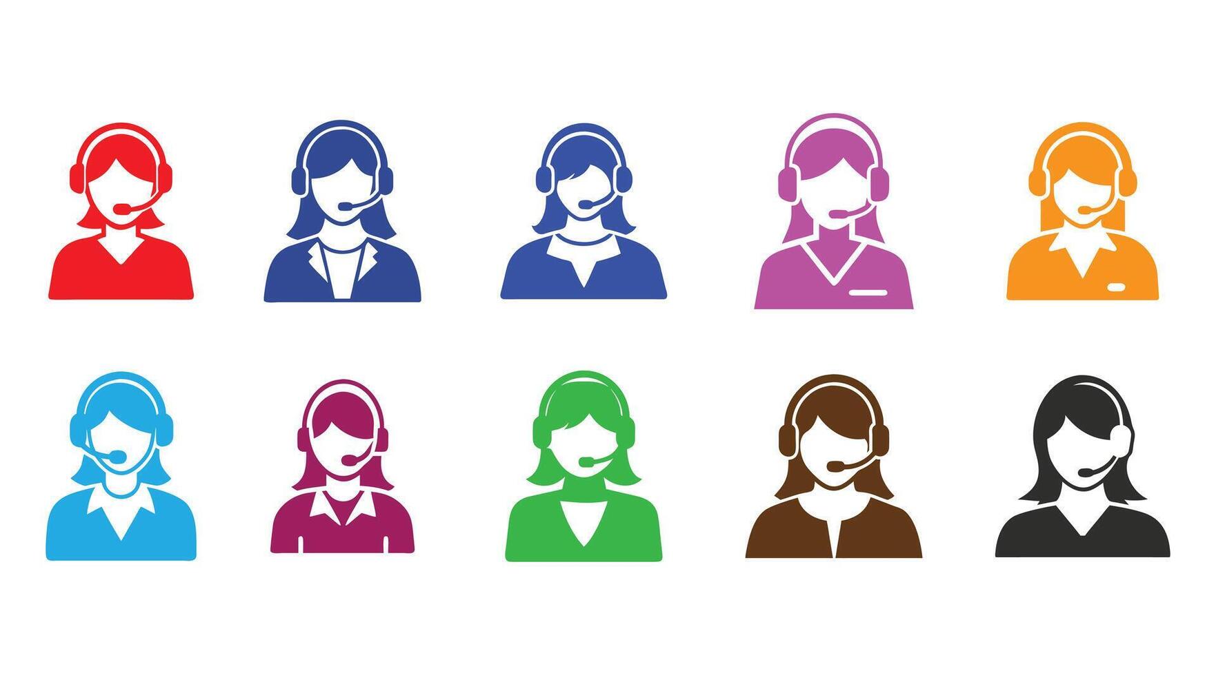 Call Center woman Silhouette Set Customer Support Icons for Business vector