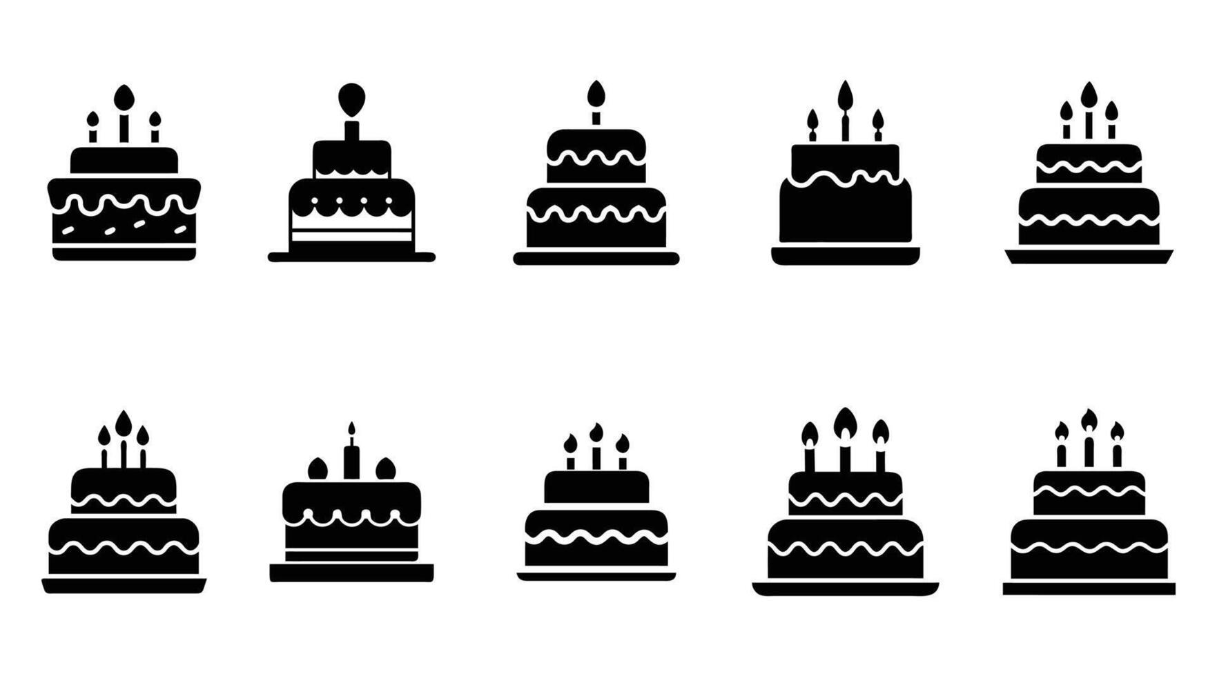 Birthday Cake Silhouette Set Candle Topped Dessert Collection illustration vector