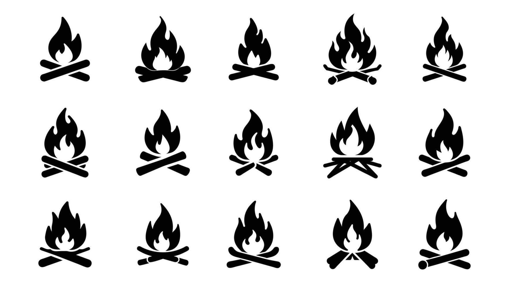 Campfire Silhouette Icons set - Bonfire Flames Illustration Set vector