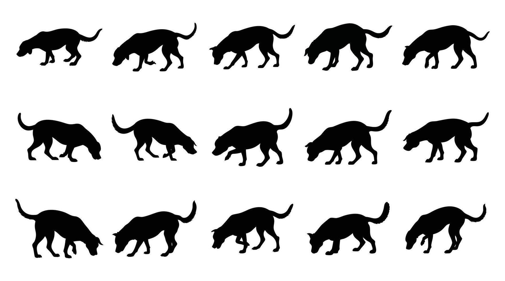 Sniffing Dog Silhouette Set Canine Tracking and Hunting Icons illustration vector