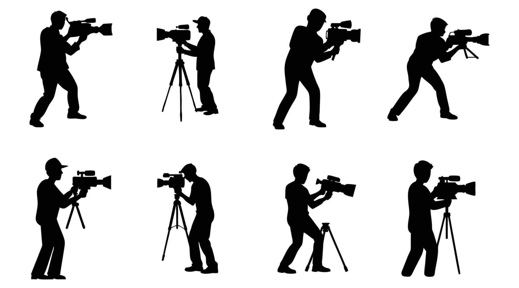 Cameraman Silhouette Set Videographer Filming Illustration vector