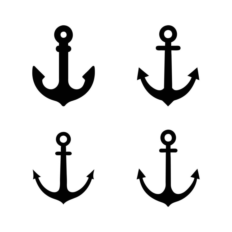 Anchor Icon Set - Nautical Symbols, Marine Design Elements, Silhouettes vector
