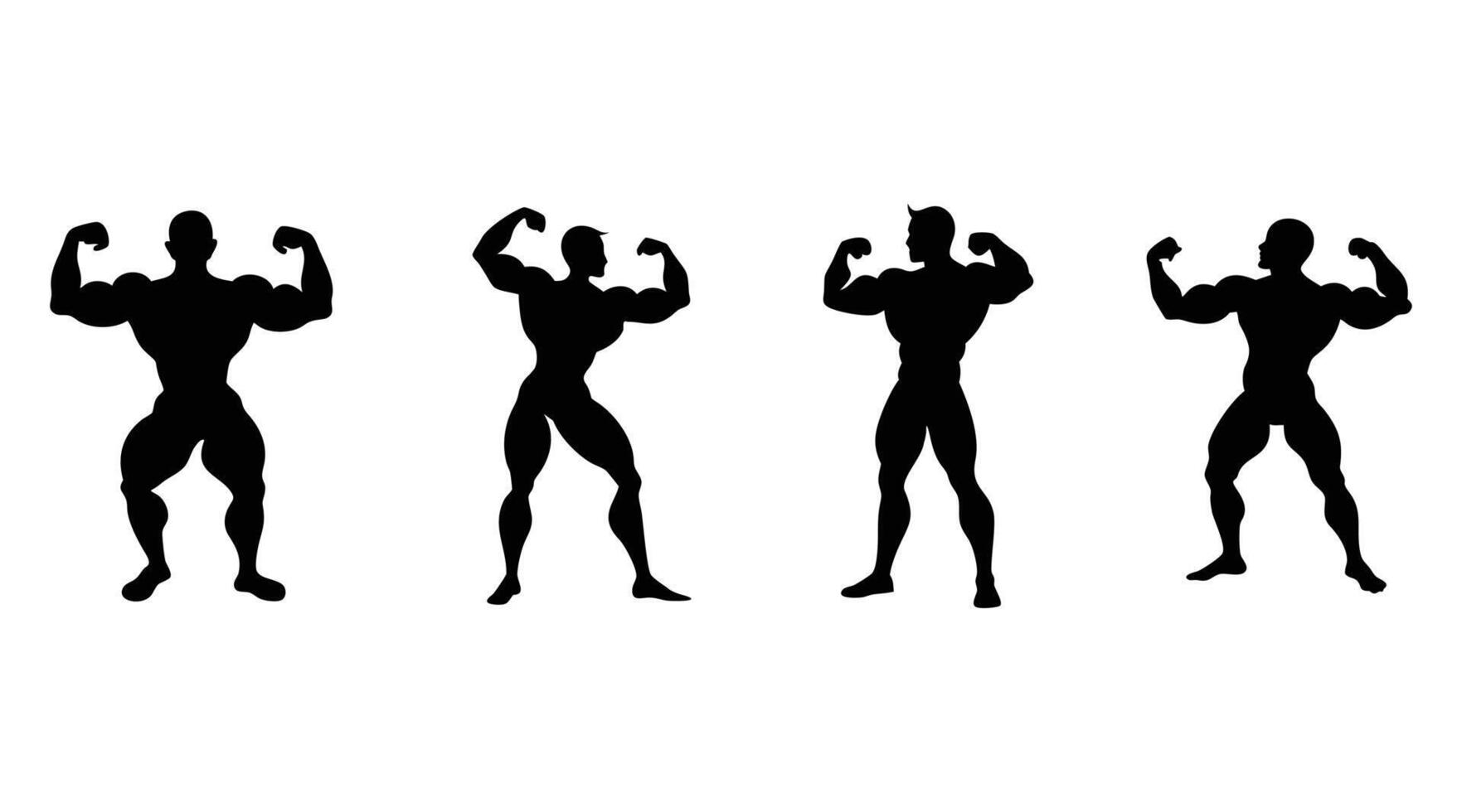 Bodybuilder Silhouette Icon Set - Muscle Flexing Collection, Fitness Clipart vector