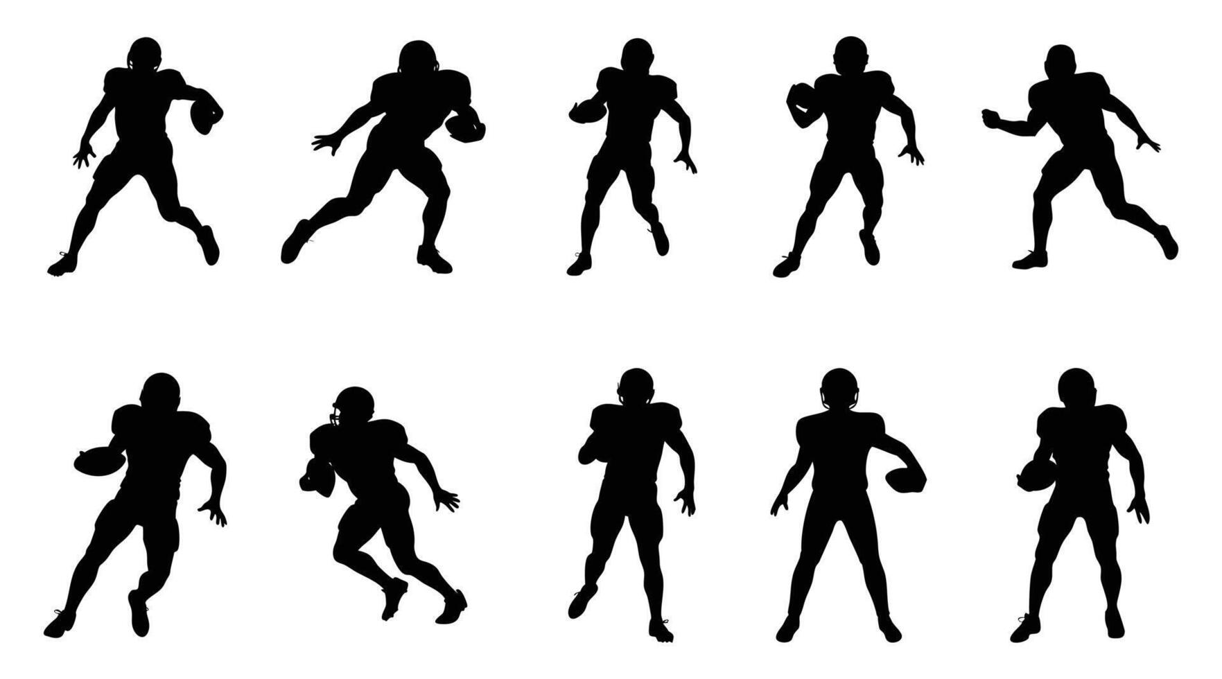 American Football Player Silhouettes Running, Passing, and Holding Ball Poses vector