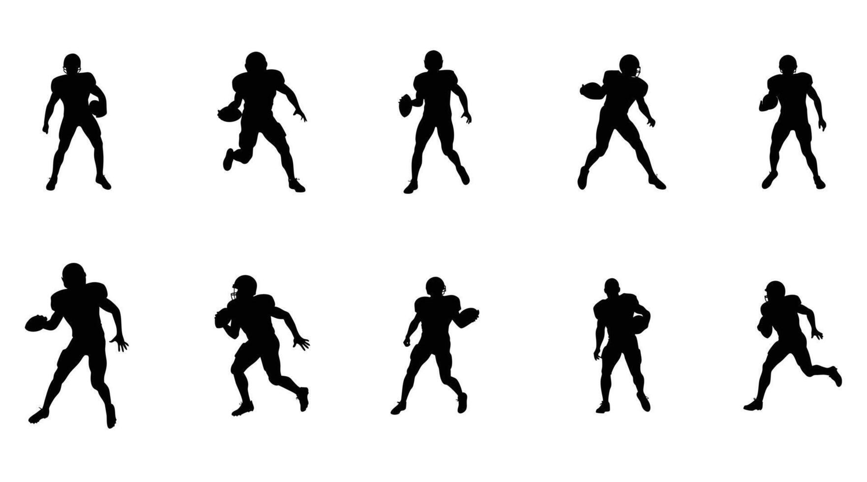 American Football Player Silhouettes Set Running, Passing, and Holding Ball Poses vector