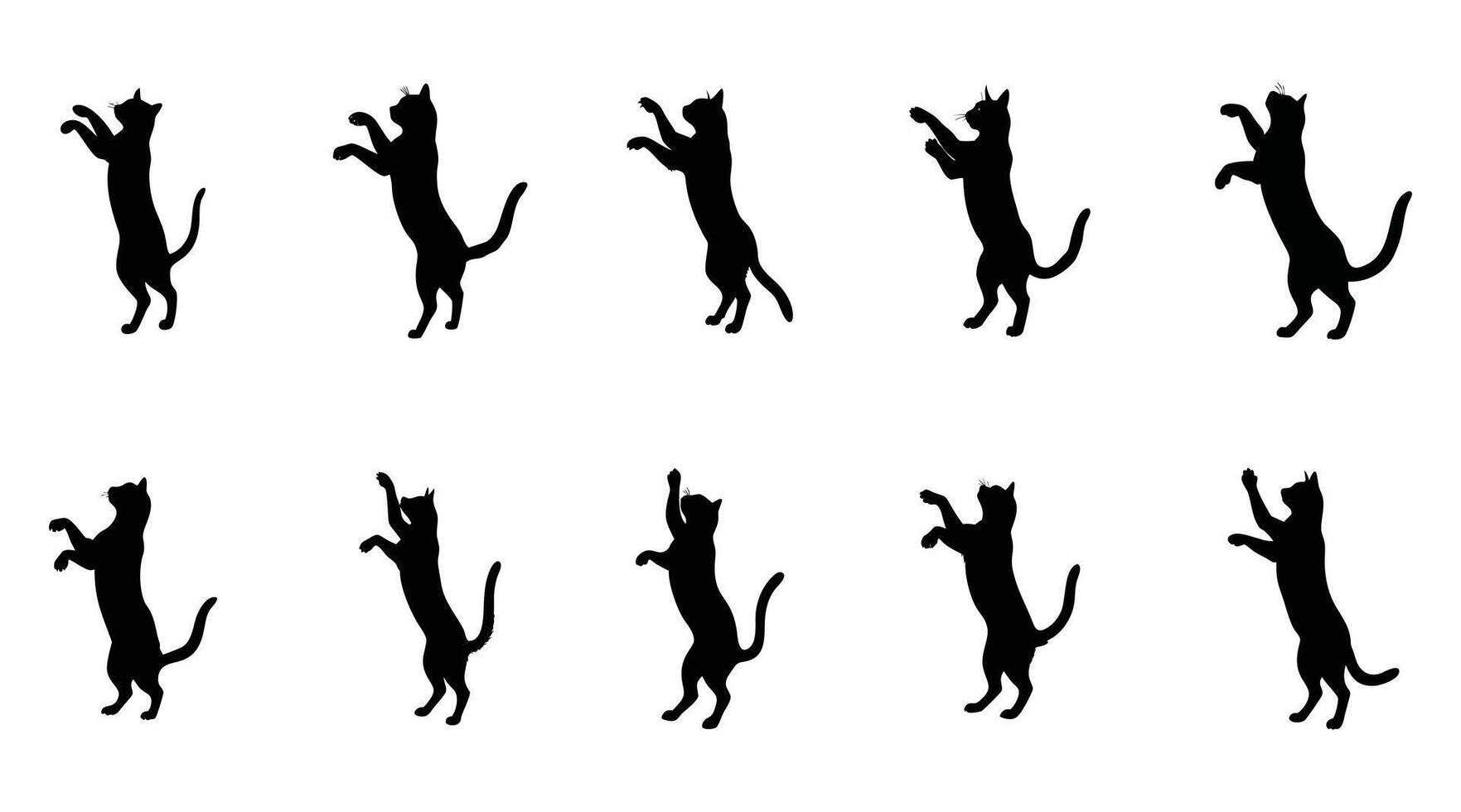 Jumping Cat Silhouettes Icon Set - Playful Kitten Illustration vector