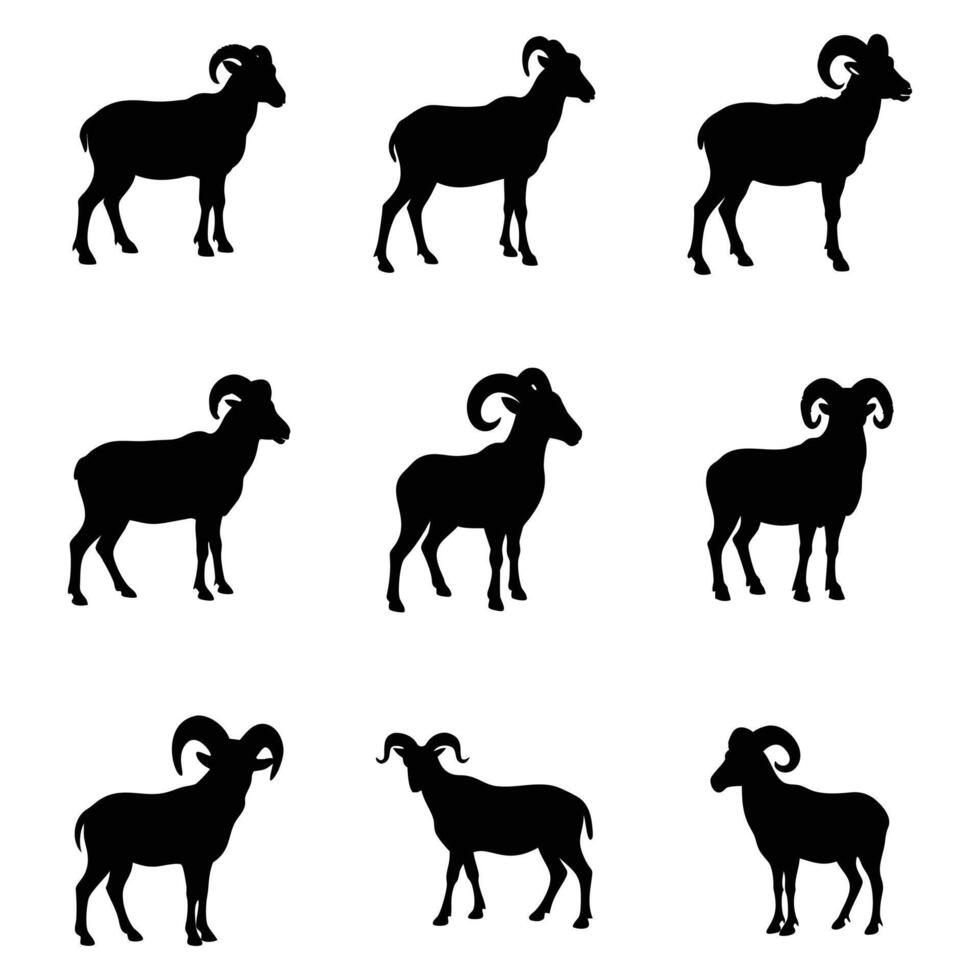Ram Silhouette Icons Bighorn Sheep Clipart vector