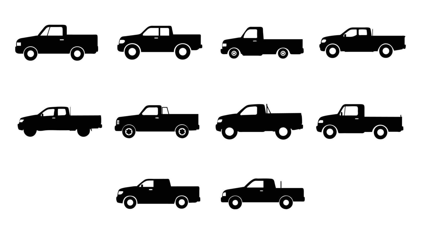 Pickup Truck Silhouette Icons Black and White Clipart vector